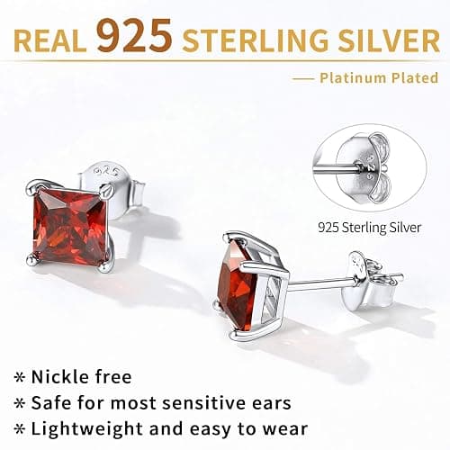 ChicSilver 925 Sterling Silver Earrings Sparkling Heart/Round/Princess Cut Birthstone Earrings for Women Birthday Jewelry with Gift Box thumbnail 8
