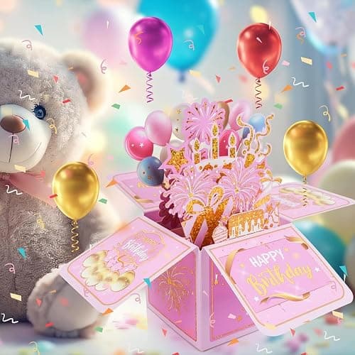 Pink Funny Pop-Up Birthday Card Sweet 3D Gift Box Unique Handmade Foldable Celebration Card for Adults Kids Daughter Son Mom Dad Friends thumbnail 6