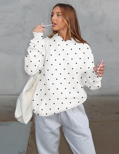 Lauweion Women Solid Basic Fleece Letter Loose Hoodie Sweatshirt Long Sleeve Kangaroo Pocket Drop Shoulder Pullovers Top thumbnail 4