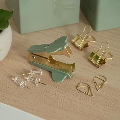 Aesthetic Desk Accessories Set - A Complete Desktop Organizer Set For Women Enhances Any Office Decor - An Office Supplies Kit w Gold Finish incl. Pen Holder, Scissors, Stapler, Tape Dispenser & More thumbnail 7
