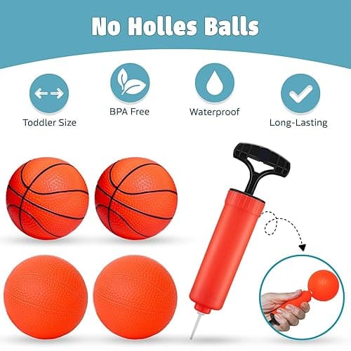 MARPPY ​Bath Toys – Bathtub Basketball Hoop for Toddlers and Kids, Mold-Free Shower Toy with 4 No-Hole Balls, Fun Bathtub Toys for Boys and Girls - Orange 4 Balls (2 Stripes, 2 Without Stripes) thumbnail 3