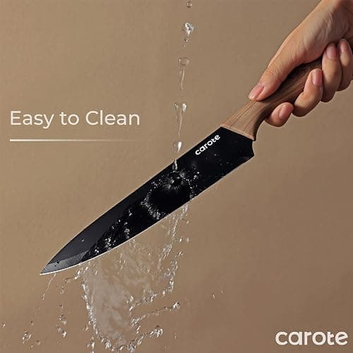 CAROTE 12PCS Knife Set, Stainless Steel Kitchen Knife Set with Nonstick Ceramic Coating, 6 Knives with Blade Guards, Rustproof, Easy-Clean, Black thumbnail 5