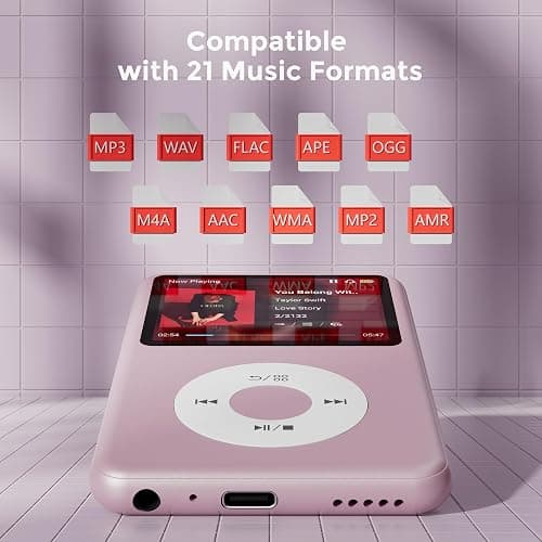Mp3 Player with Bluetooth Y1 Portable Music Digital Players Supports Playlist Audiobook Video Nice Gadget for Kids Pink thumbnail 4