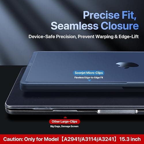 Soonjet CrackGuard for MacBook Air 15 inch Case | M5 M4 M3 M2 2026 2025-2023 | Anti-Crack Upgrade |100% Match Official Color | Hard Shell Laptop Cover | A3448 A3241 A3114 A2941 | Midnight Clear thumbnail 4