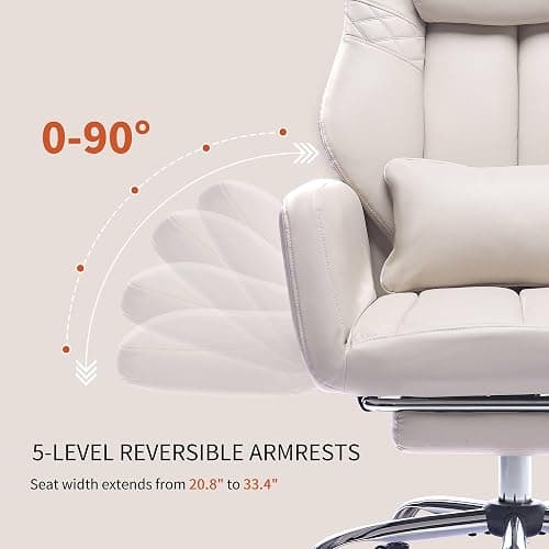 Criss Cross High Back Office Chair with Foot Rest, Ergonomic Cross Legged Desk Chair with Flip-up Armrest, Cozy Reclining 155°Swivel Chair for Home Office, Computer and Entertainment (Beige) thumbnail 3