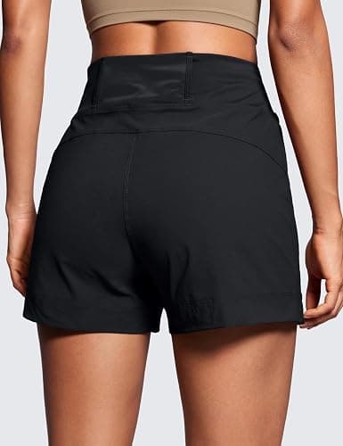 CRZ YOGA Women's Lightweight Mid Rise Hiking Shorts 4'' - Stretch for Athletic Summer Travel Outdoor Golf with Zip Pockets - Medium - Black thumbnail 2
