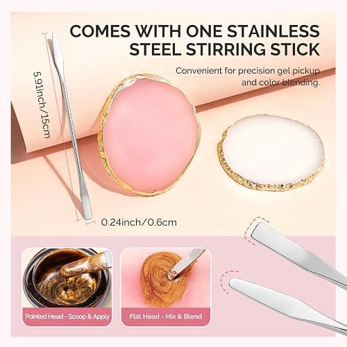 MelodySusie 2PCS Round Shape Resin Nail Art Palette Set with Stainless Steel Mixing Stick, Professional Color Mixing Board for Gel Polish, Acrylics, Pigment Blending, Salon and DIY Makeup Tool thumbnail 4