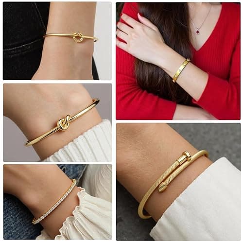 FAFUGA 18 K Gold Plated Love Bangle Bracelet Stack Cuff Jewelry for Women Jewelry Set for Women Gift with Box thumbnail 6