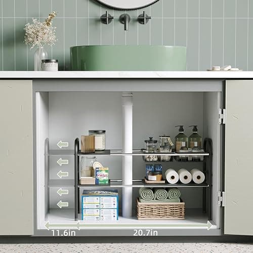 NETEL Under Sink Organizers and Storage, 2 Tier Expandable Under Cabinet Organizer Shelf with 2 Baskets and 6 Panels, Expandable Shelf for Cupboard, Kitchen, Bathroom, Shoe Storage Rack thumbnail 2