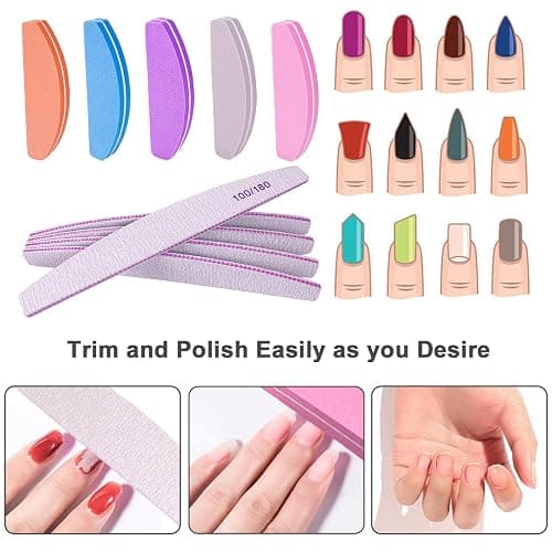 Nail File and Buffer (10 Pcs), Buffer Block Nail Files Double Sided 100/180 Grit for Acrylic and Natural Nails, fingernail Emery Board Buffing Blocks Manicure Set Nail Care kit Tool Halfmoon Arc thumbnail 5