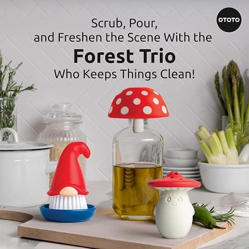 OTOTO Forest Trio Bundle of Beardy, Magic Mushroom, Fun Guy - Gnomes Dish Brush, Fungilicious Kitchen Funnel, Fridge Deodorizer, Mushroom Decor Cute Kitchen Accessories, Unique Mushroom Gnome Gifts thumbnail 2