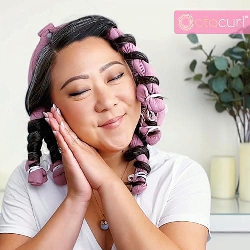 Octocurl No Headband Heatless Hair Curler – Soft Octopus Curling Wrap for Overnight Curls, Spiral, Loose, Beach Waves, Damage-Free Styling for Medium Length Hair (QMax - Mauve) thumbnail 8