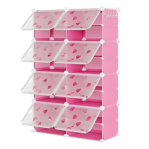 TrailBlaze 8-Tier Expandable Shoe Rack Organizer – Plastic Closet Shoe Storage Cabinet with PVC Shelves and Door – Space-Saving Design for Entryway, Bedroom, Hallway – Pink - Image 1