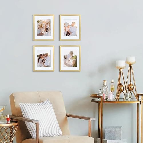 upsimples 11x14 Picture Frame, Display Pictures 8x10 with Mat or 11x14 Without Mat, Wall Hanging Photo Frame, Gold, 1 Pack thumbnail 2