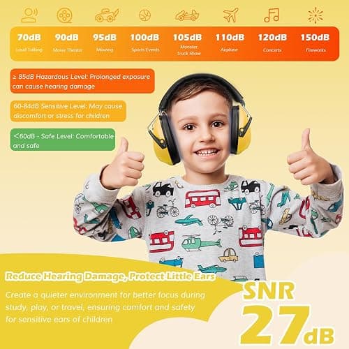 ProCase Noise Cancelling Headphones for Kids Toddler, SNR 27dB Noise Reduction Ear Muffs, Hearing Protection for Monster Jam, Concerts, Fireworks, Shooting, Air Show, Autism Sensory Needs -Yellow thumbnail 4