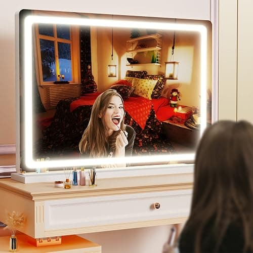 Gvnkvn Makeup Vanity Mirror with Lights 32" x 24" Large LED Makeup Mirror, Light up Mirror with 10X Magnification and USB Charging Port, with Dimmable 3 Modes, Touch Screen Control Round White thumbnail 7