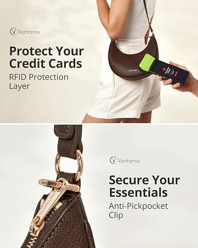 Vantamo Crescent Bags For Women with RFID Protection, Half Moon Clutch Purses for Women with Anti-Theft Clip for Extra Safety thumbnail 5