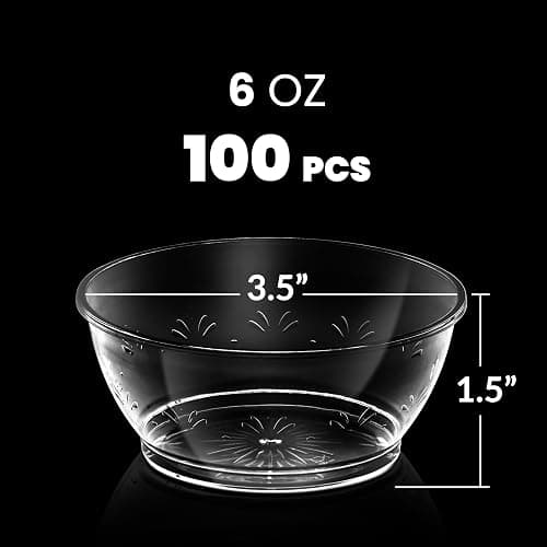 JoyServe Clear Mini Plastic Bowls - (Bulk 100 Pack) 6 Oz Disposable Premium Hard Plastic Dessert Bowls for Serving, Weddings, Catering, Parties, Salsa, Home or Event Party Supplies thumbnail 3