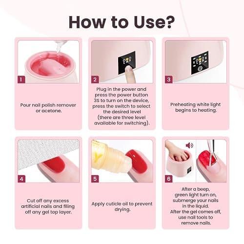 Yokilly Nail Soaking Bowl Heated: Three-Level Temperature Control Nail Soak Off Bowl for Nail Enthusiasts Beginner - Electric Manicure Nail Remover Bowl 50% Faster for Home Salon (Pink) thumbnail 7