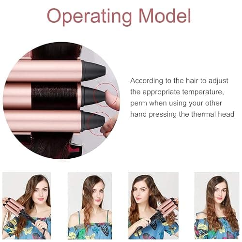 3 Barrel Curling Iron Wand Set Ceramic Hair Curler Beach Waves Hair Waver Crimper Tool for Women 1 Inch 25mm Triple Barrel Fast Heating HairStyling Tools (Black) thumbnail 5
