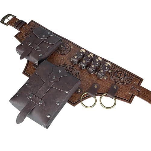 HiiFeuer 4 PCs Medieval Alchemy Belt Costume, Fantasy Faux Leather Wizard Potion Holder Belt with 4 Cork Vials and Belt Bag (Brown A) thumbnail 2