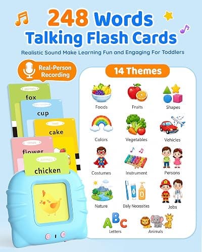 Aullsaty Talking Flash Cards for Toddlers 1-3, Upgraded 248 Sight Words Montessori Speech Therapy Toy, Autism Sensory Educational Learning Toys, Birthday Gift for Boys Girls (Blue) thumbnail 3