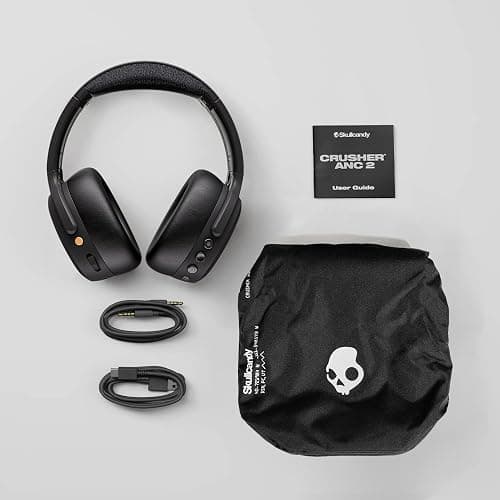 Skullcandy Crusher ANC 2 Wireless Over-Ear Bluetooth Headphones with Multi-Sensory Bass, Active Noise Cancelling, Up to 60 Hours Battery, Microphone for iPhone Android - Black/Asphalt thumbnail 7