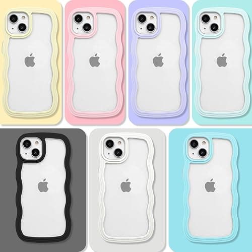 Anuck for iPhone 13 Case Wavy Edge Clear Back Design, Anti-Slip Grip Cute Wave Curly Frame Shape Shockproof Soft TPU & Hard Bumper Protective Phone Case Cover for Women Girls, White - Image 1