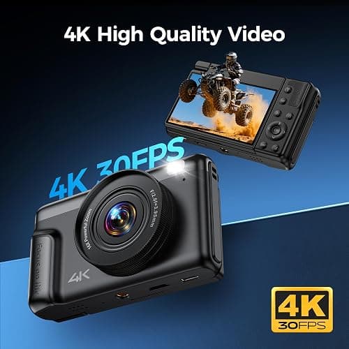 4K Digital Camera Photography for Vlogging: 64MP Compact Cameras with Flip Screen 16X Zoom - Gift for Beginners/Enfant/Teen - Vintage Appareil Photo Video Cam Black for Boys Girls thumbnail 3