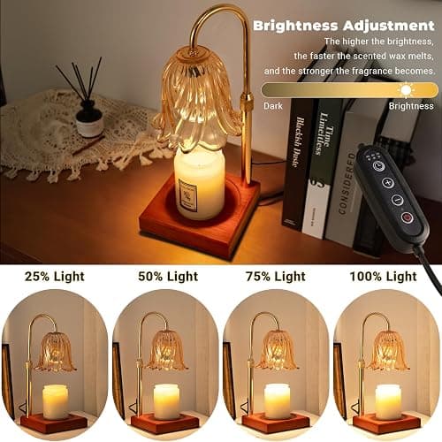 GODONLIF Candle Warmer Lamp, Dimmable Candle Lamp Warmer, Adjustable Height, Timer, Bedroom Living Room Home Decor Wax Melt Warmer for Scented Wax with 2 Bulbs, Gold - Gold thumbnail 3