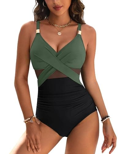 Blooming Jelly Womens One Piece Swimsuit Metal Modest Tummy Control Bathing Suit Slimming Full Coverage Mesh Swim Suits - Image 1