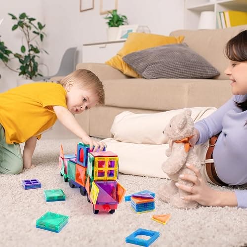 Mruikeny Magnetic Tiles Cars Construction Set - 4 PCS Magnetic Tiles Magnet Bricks Truck Sensory Toys, Educational Magnet Cars Set Building Blocks for 3 4 5 6 7 8+ Year Old Girls Boys thumbnail 8
