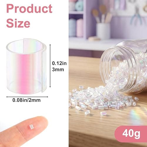 PAGOW 40g White Iridescent Crispy Bingsu Beads, PET 3mm Straw Tube Beads | Soft, 3D Glitter Mini Loose Spacer Slime Beads for DIY Craft, Jewelry Making, Crunchy Slime Supplies thumbnail 3