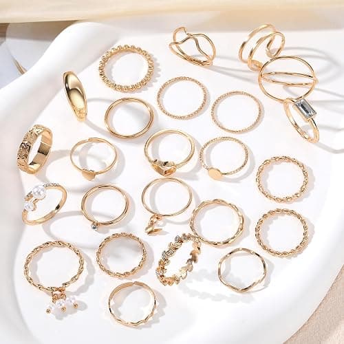 IFKM Gold Knuckle Rings Set For Women Vintage Stackable Joint Finger Midi Rings Dainty Cubic Zirconia Crystal Simple Twist Hollow Cute Rings Pack Jewelry Gift thumbnail 4