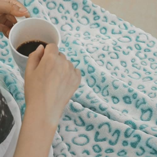 FY FIBER HOUSE Microfiber Blanket Cheetah Print Blanket Soft Fleece Throw for Couch,50"X60",Lake Blue thumbnail 8