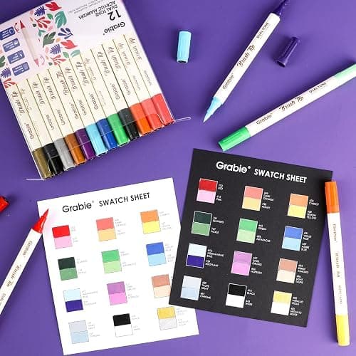 Grabie 24 Colors Acrylic Paint Markers, 12 Pack Dual Tip Soft Brush Acrylic Markers, Water-Based Paint Pens for Paper, Rock Painting, Wood, Glass, Canvas, DIY Craft Art Supplies for Adult & Kids thumbnail 2