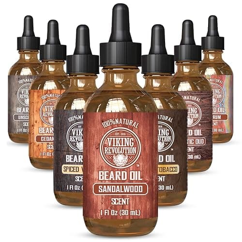 Viking Revolution Sandalwood Beard Oil for Men - Natural Mens Beard Oil with Argan Oil and Jojoba Oil - Beard Softener, Strengthens and Moisturizes - Beard Conditioner for Men (Sandalwood, 1 Pack) - Sandalwood - 1 Fl Oz (Pack of 1) - Image 1