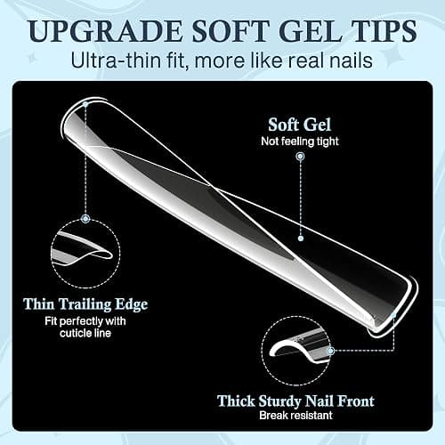 Luckyfairy Extra Long Square Nail Tips, XXL 120Pcs 12 Sizes No C Curve Clear Acrylic Nails Straight Tapered Square Press on False Nail Tips for Nail Extension Nail Art Salon Home DIY thumbnail 3