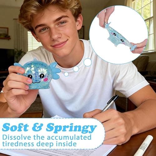 Axolotl Squishy Stress Ball, Soft TPR Slow Rising Squeeze Toy, Cute Axolotl Fidget Toy for Stress Relief, Anxiety Calming Sensory Toy for Kids Adults(Blue Lie Axolotl) thumbnail 5