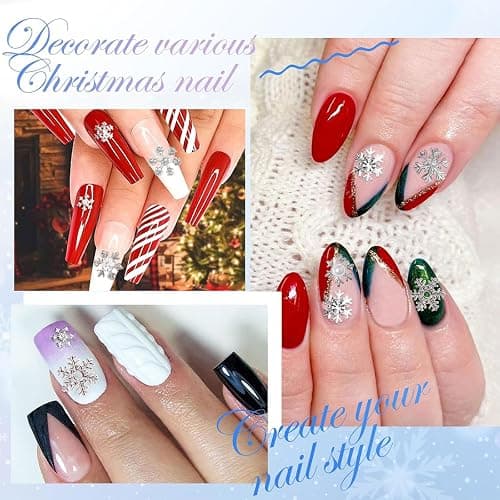 Muorruo 20 Pieces Christmas Nail Charms, Silver Snowflake Nail Rhinestones for Nail Art, Cute Winter Pearl Nail Decorations, Festive Snowflake Bling Nail Charms thumbnail 5
