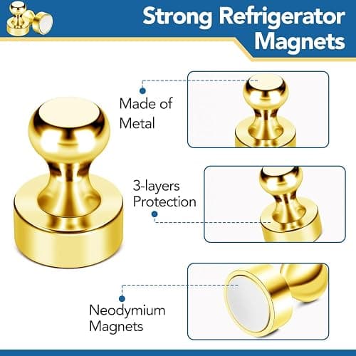 LOVIMAG Fridge Magnets 20Pcs Refrigerator Whiteboard Small Strong Magnet Classroom Kitchen Accessories Decorative Locker Set Decor Must Haves Office Calendar Refrigerador Magnetic Cute Crafts Gold thumbnail 5