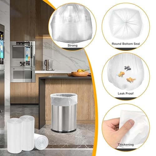 150 Count Garbage Bags 30 Litres/8 Gallon Kitchen Trash Bags Medium Unscented White Garbage Can Liners thumbnail 3
