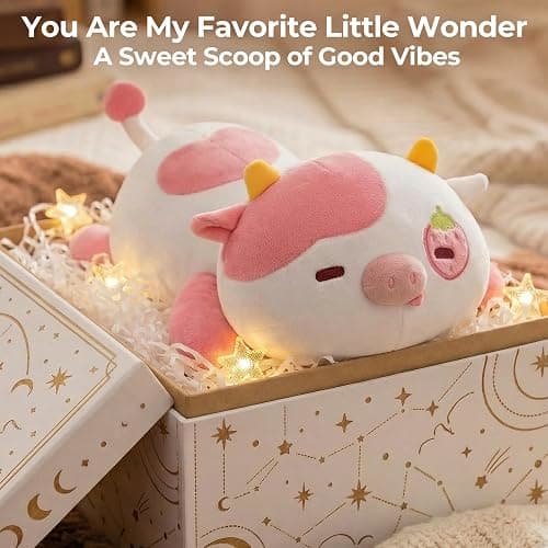 Mewaii Strawberry Cow Plush Pillow Cute Plushies, Squishy & Huggable, 13 in | Cuddly Cow Stuffed Animal Pillow, Low-Shedding, PP Cotton Fill, Machine Washable, Desk Decor, Gift For Kids & Cow Lovers thumbnail 10