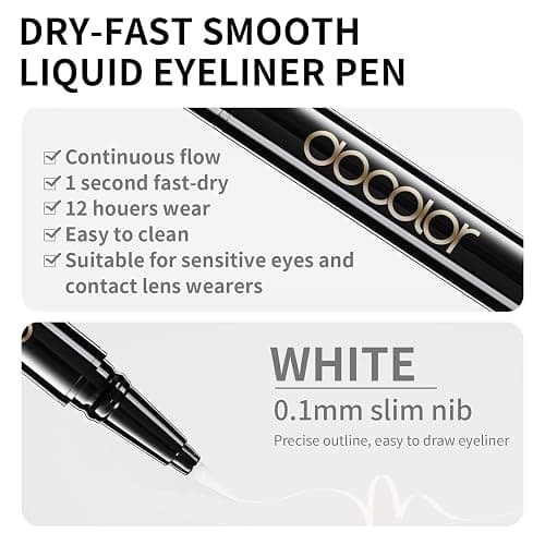 Docolor Waterproof Eyeliner Pen Super Slim Liquid Eyeliner Eye Liner Gel (White) - Black thumbnail 3