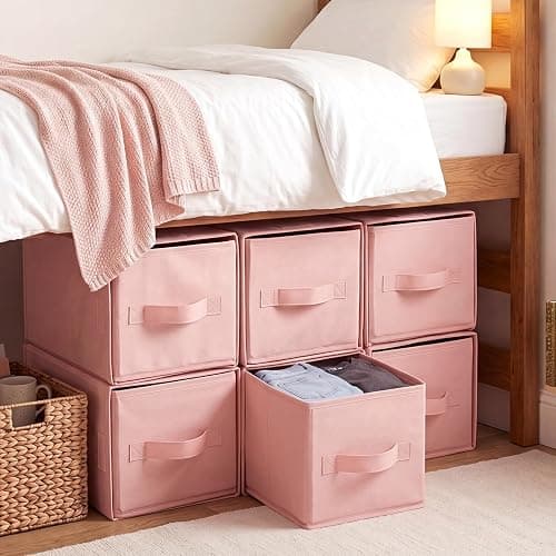 Weysat 6 Pack Large Dorm Stackable Drawers Dorm Essential Under Bed Storage Collapsible Closet Organizer with Drawers Shelf Storage Fabric, Clothes, Towels for College Bedroom Living Room(Pink) - Image 1
