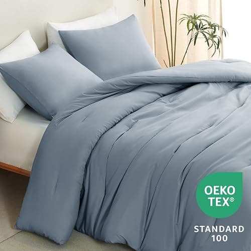 CozyLux Grayish Blue Full Size Comforter Set, 3 Pieces Dusty Blue Solid Breathable Quilted Bedding Sets, Luxury Soft Bed Set with Down Alternative Comforter All Season (1 Comforter & 2 Pillowcases) thumbnail 4