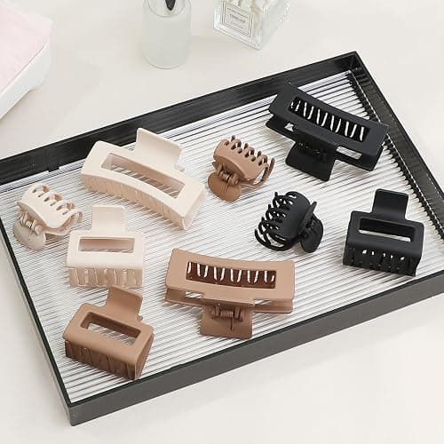 CHANDAT Medium Claw Hair Clips Set for Women - 3 Styles, 9 pcs Rectangle Clips for Thick Hair, Square Clips for Thin Hair - Brown thumbnail 5