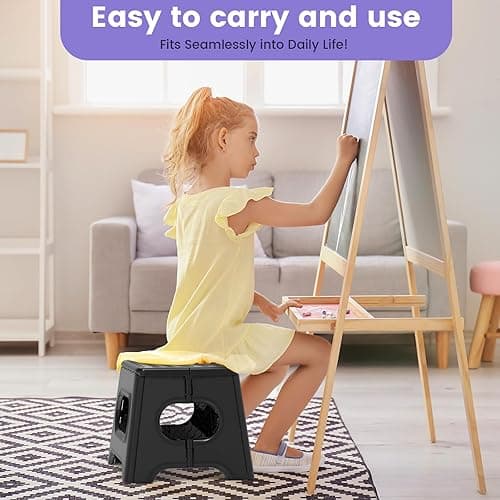 HBTower Folding Step Stool 9 Inch - Holds 600 lb, Non-Slip Surface & Carry Handle - Sturdy Step Stool for Kids, Toddlers & Adults - Compact Foldable Foot Stool for Kitchen, Bathroom, Bedroom, Outdoor thumbnail 9