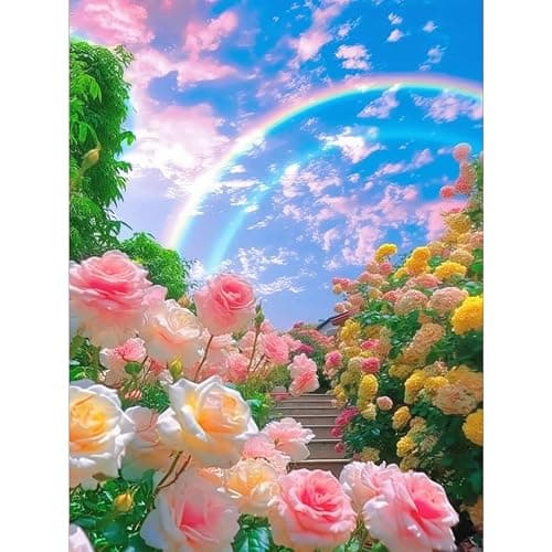 GEEHEIY Flowers Diamond Art Kits for Adults, 5D Spring Diamond Painting Kits for Beginner, DIY Full Drill Round Gem Art for Home Wall Decor 12 x16 Inch - Image 1