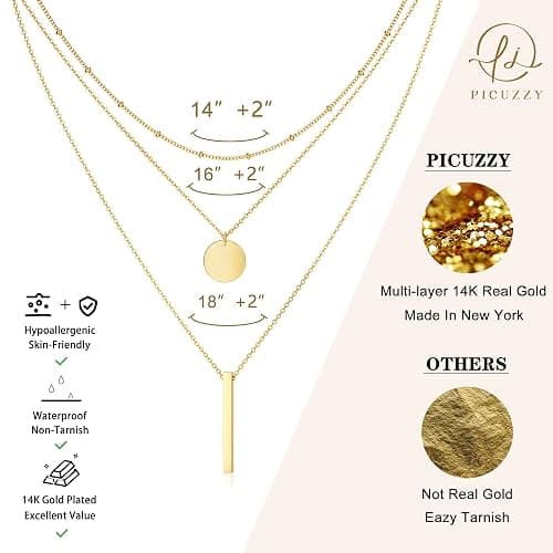 Picuzzy 14K Gold Plated Layered Necklaces for Women Trendy, Stackable Dainty Gold Plated Chain Necklace Layering Beach Cute Fashion Pendant Choker Necklaces Jewelry Set Gifts for Women thumbnail 3